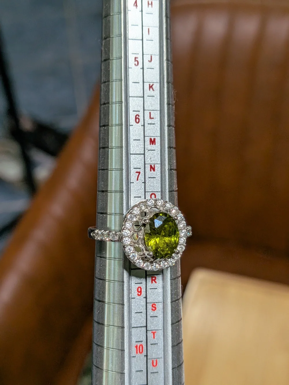 Olive Green Oval Halo Gemstone Ring in Sterling Silver